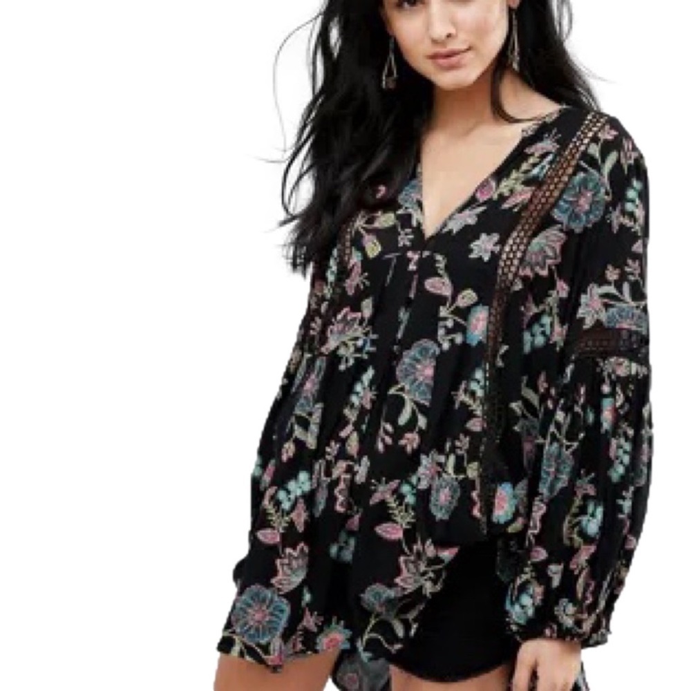 Free People Printed Long Sleeve Tunic Dress
